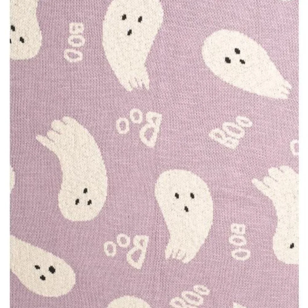 Spooky Night Halloween Lavender and White Ghost Throw, NEW